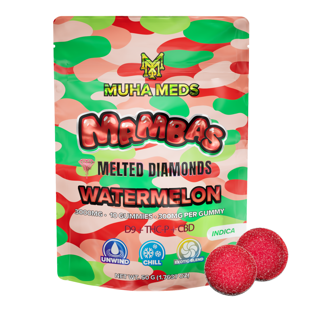 6585224457e9c32531a36bb2_6571255afcc6b2673f027593_MD-GUMMIE-WATERMELON.png Watermelon Muha Meds Gummies | 3000 MG – Indica - Image 1