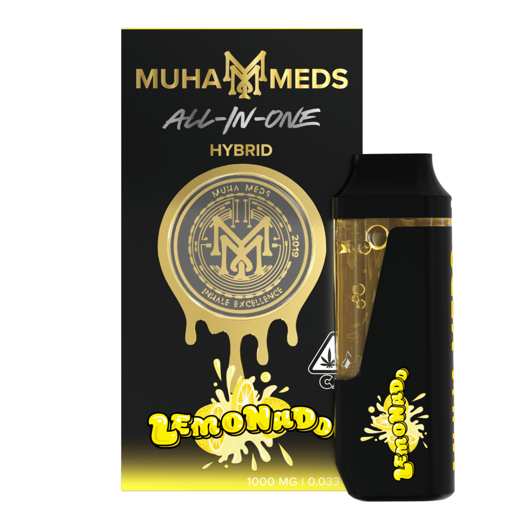 66a1561ef01fbfb45b38de7a_CA_Dispo_Distillate_Lemon_Front_V1.png Lemonado Muha Meds Disposable | Hybrid - Image 1