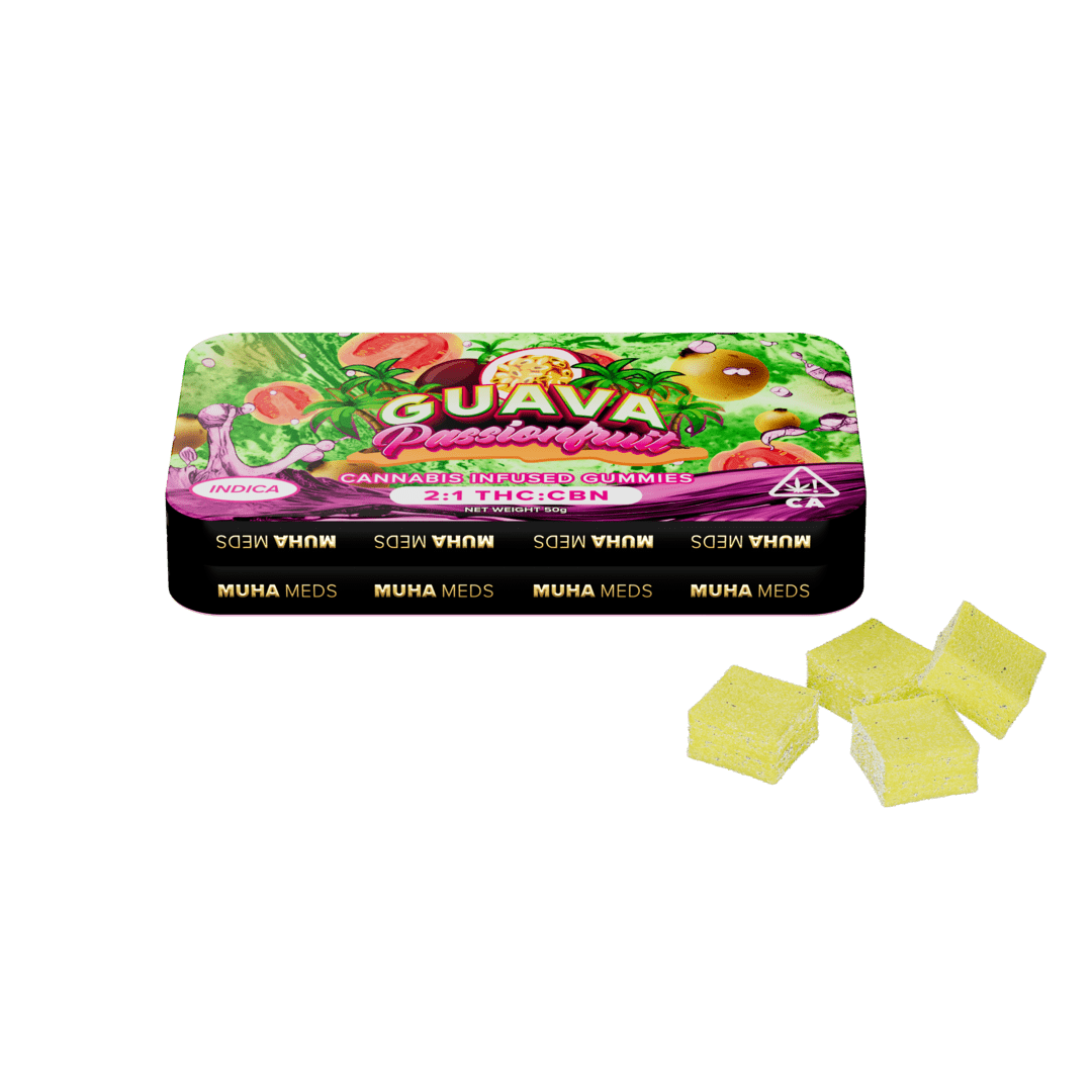 66c7b104ea0add956ecbfb4f_CBG_CGN_CanEdibles_GuavaPassionfruit_Front_i1.png Muha Meds Guava Passionfruit Gummies | Indica - Image 1